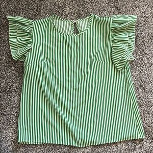 XL Green Striped Women's Top